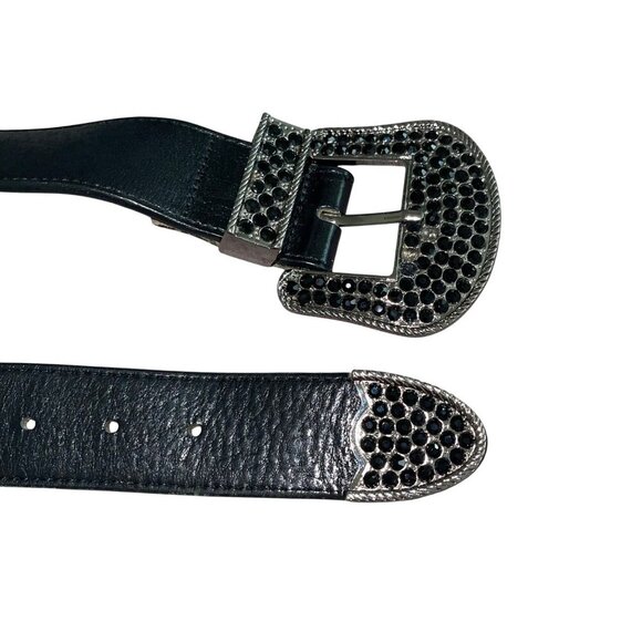AL C Womens Belt Size XL Black Embellished Leather Western Buckle Casual